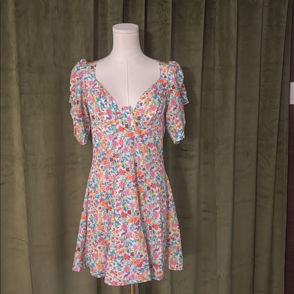 For Love And Lemons Floral Mini Dress with Puff Sleeves, L - Picture 3 of 12